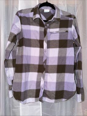 Columbia Women’s Anytime Casual Stretch, Purple and Brown Plaid Button-Up Shirt